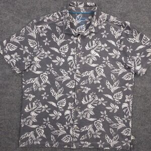 Tommy Bahama Shirt Mens L Gray Floral IslandZone Supima Short Sleeve Button Up